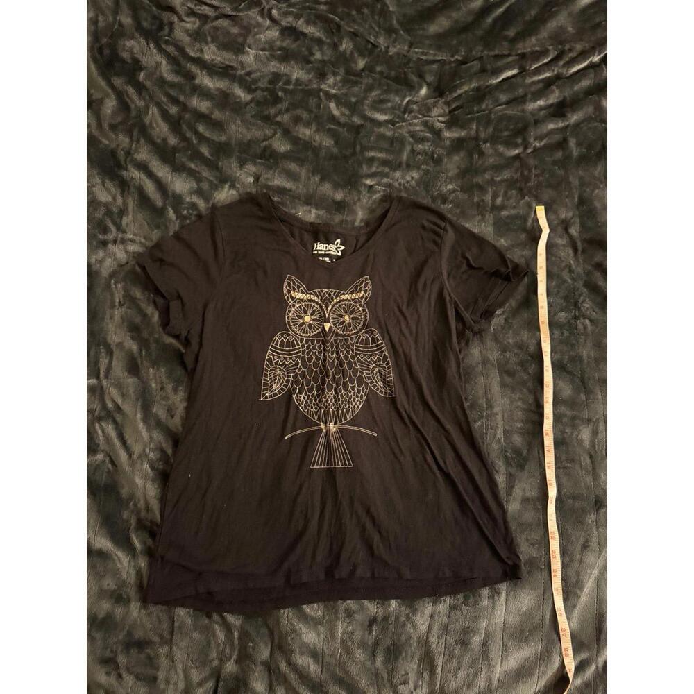 Hanes golden owl sparkly black tshirt elegant shirt for women size medium